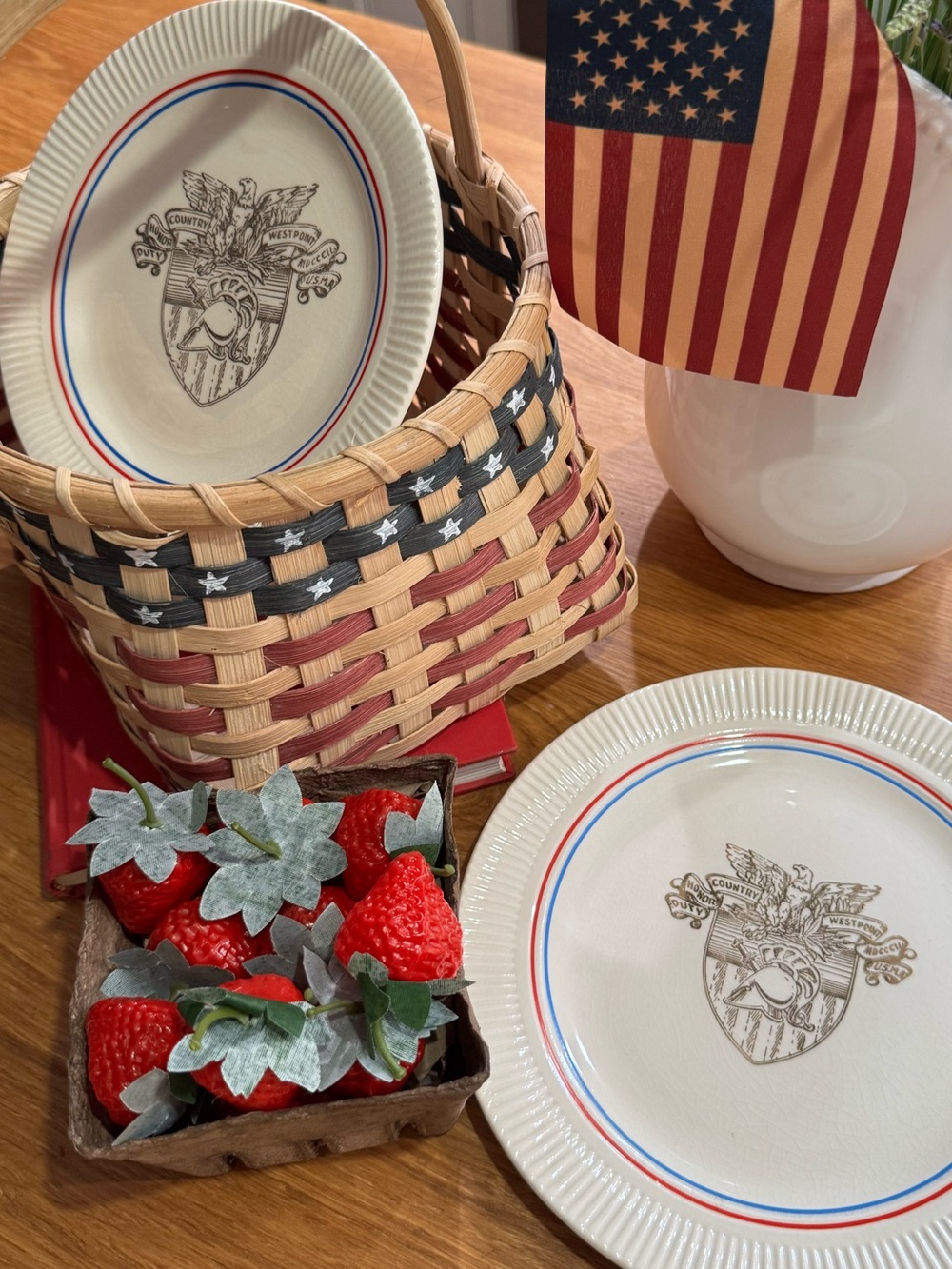 Patriotic Ceramic Salad/Dessert Plate - Red, White & Blue